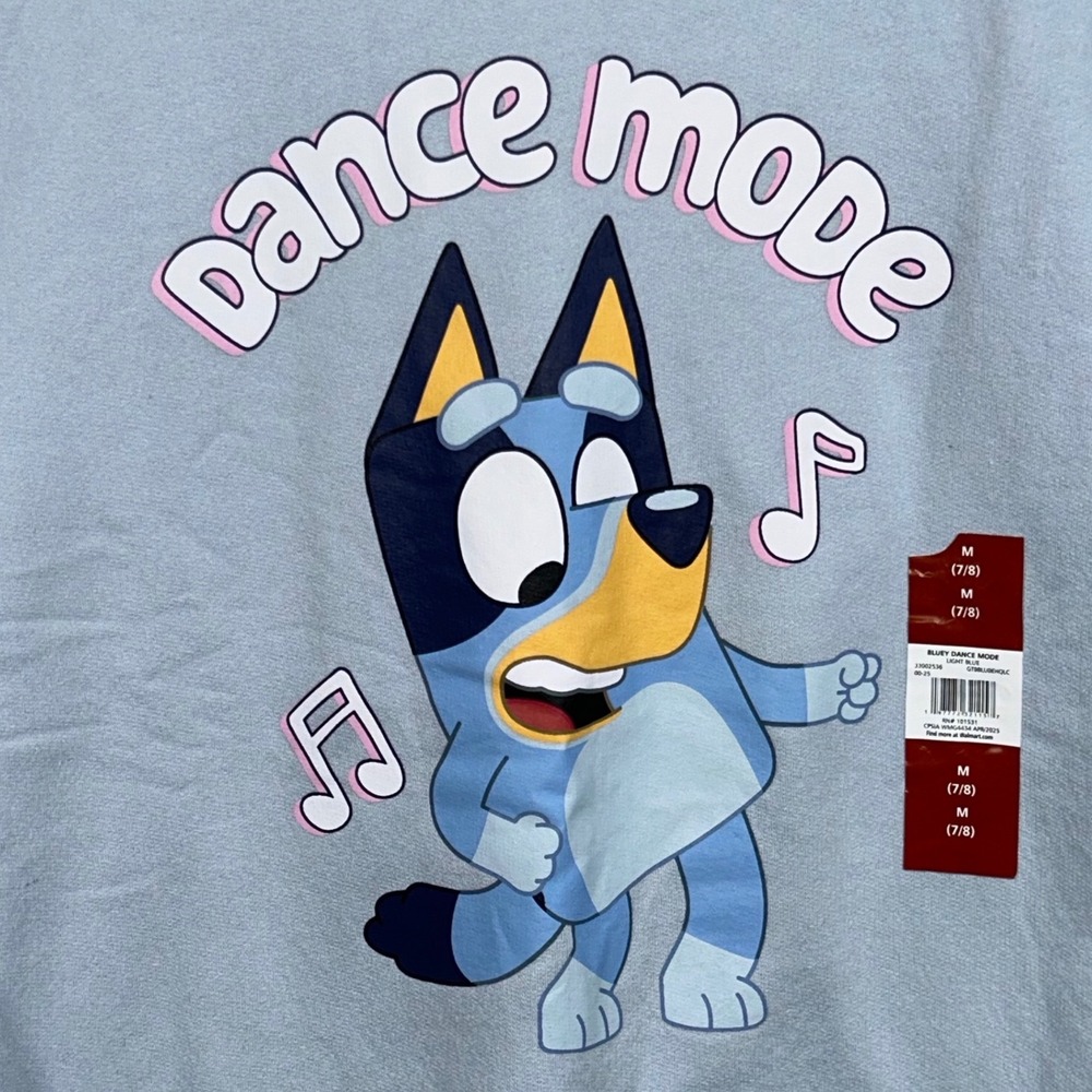 Bluey‎ Dance Mode Kids Sweatshirt Light Blue Graphic Pullover Size M 7/8 New